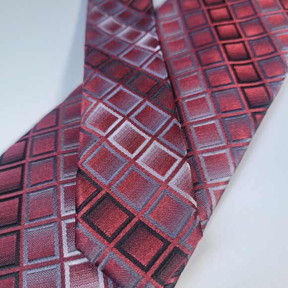 Van Heusen Red black grey stripe geometric squares polyester tie slim - Picture 4 of 8
